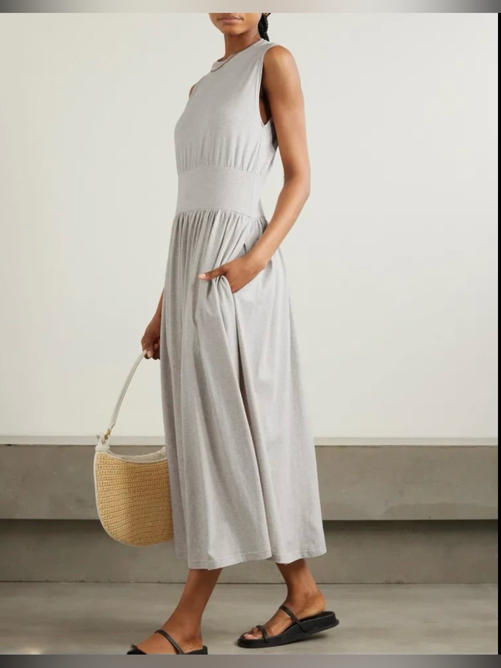 TOTEME Sleeveless Cotton Tee Dress — Pale Grey Mélange